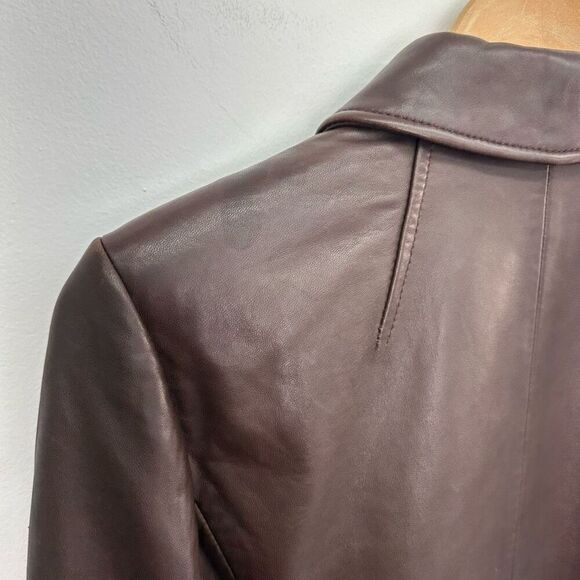 Ann Taylor Loft Women’s Espresso Dark Chocolate Brown  Leather 4 Button Collar J - Picture 10 of 15